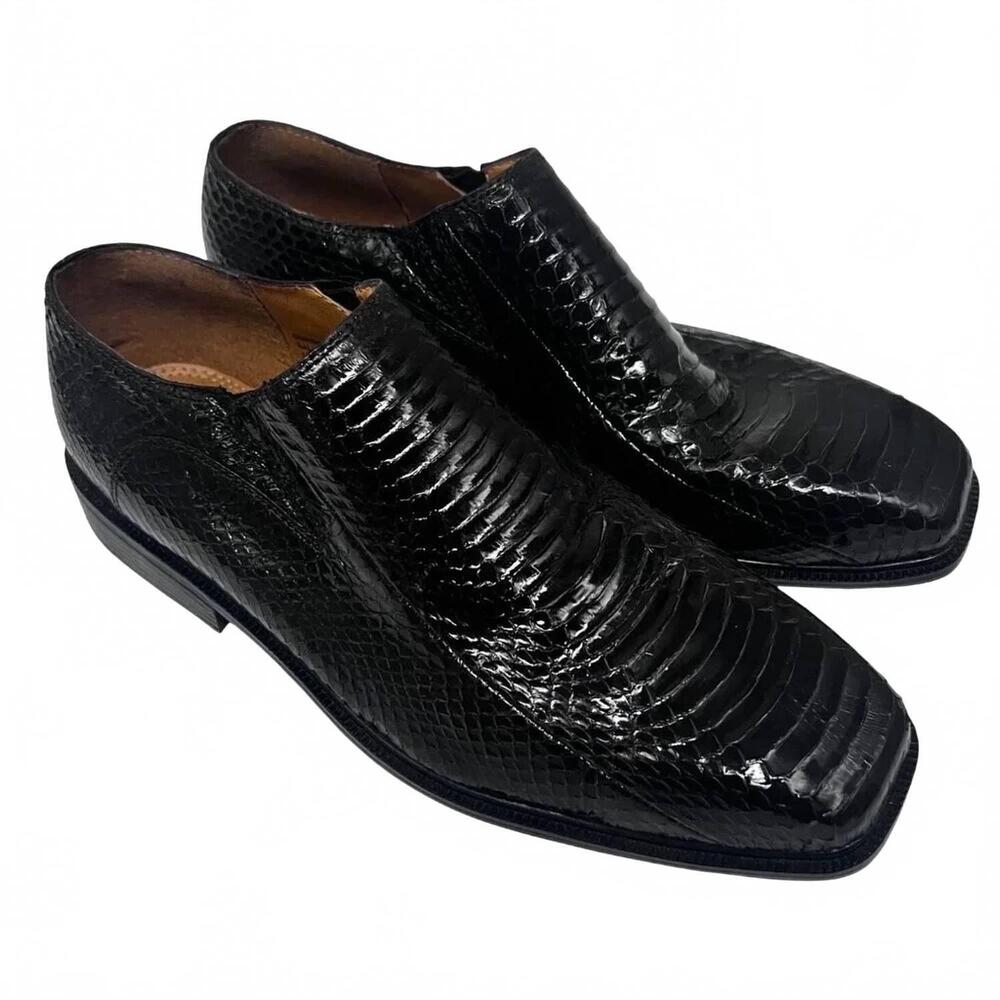 NEW GIORGIO BRUTINI men's snakeskin leather loafers in black